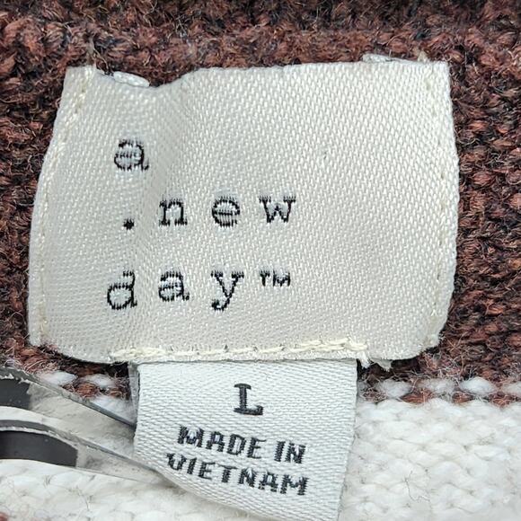 A New Day Sweater Womens L Brown White Striped Mock Neck Pullover Casual Preppy - Picture 3 of 10